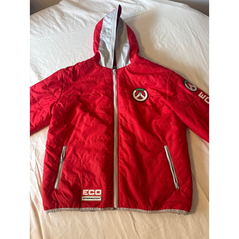 Overwatch Ecopoint Puffer Jacket‎ Mens Large Red Excellent Hooded Quilted Gaming